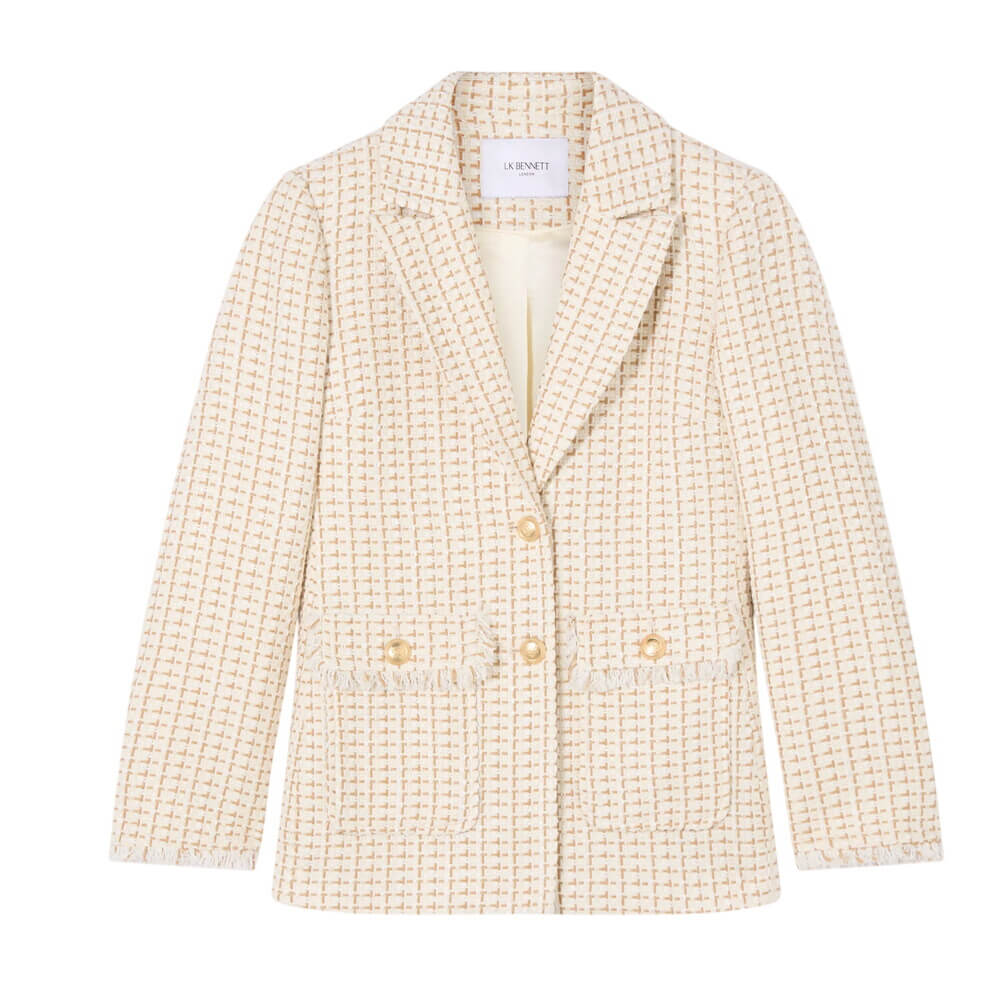 L.K. Bennett Julia Camel Tweed Check Pocket Detail Jacket